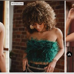 SOLD Emerald green faux feather top